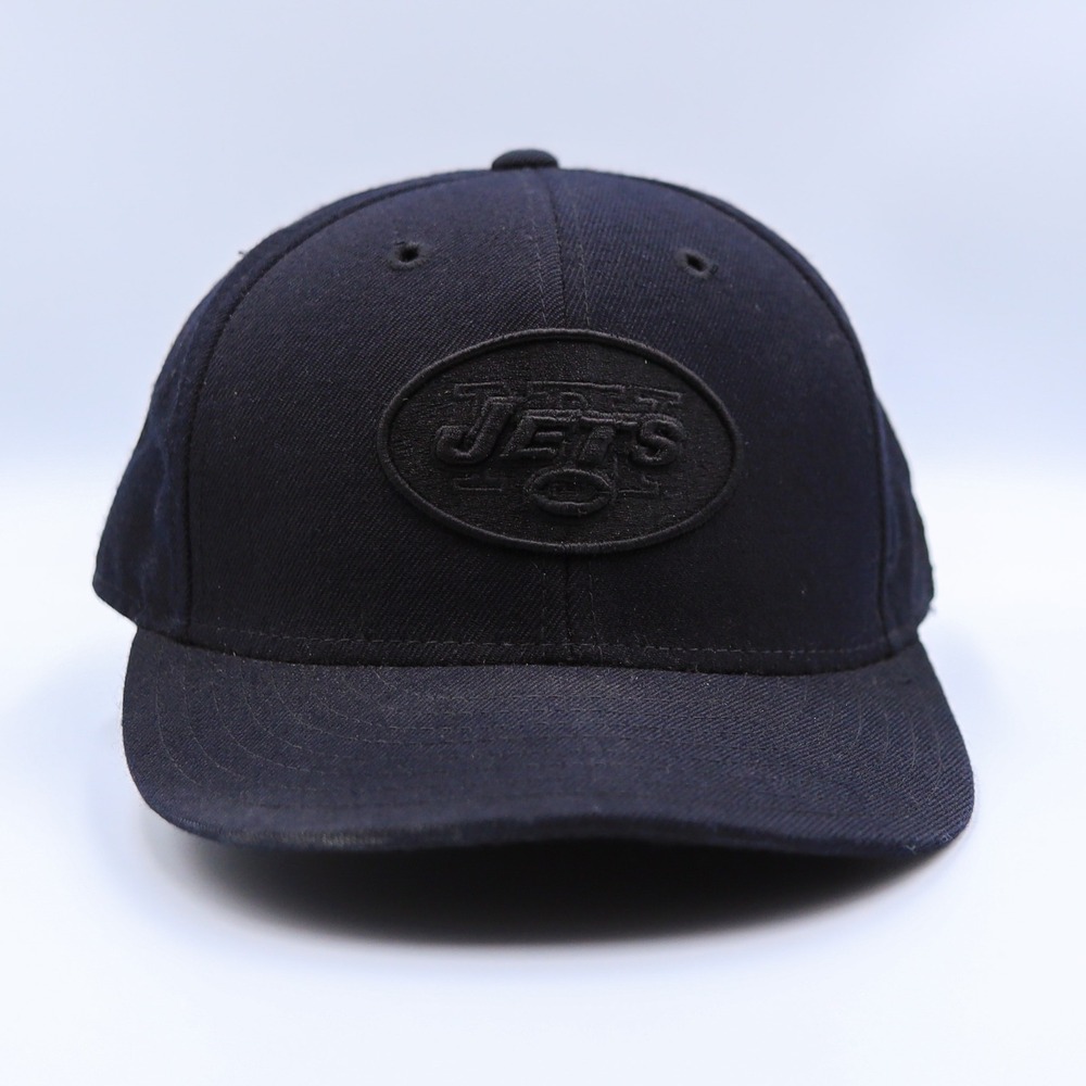 Reebok New York Jets NFL Hat Mens 7 1/2 Black on Black Fitted Wool Cap Y2K